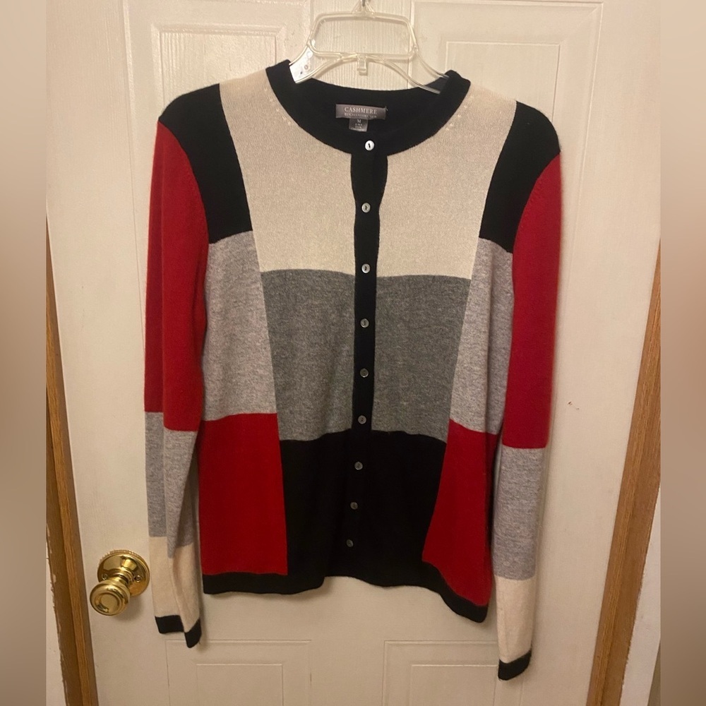 Cashmere by Charter Club Multicolor Block Cashmere Cardigan - M